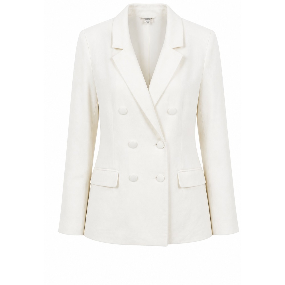 GUESS 100% Linen Double Breasted Blazer Women's L Ecru Old Money Quiet Luxury